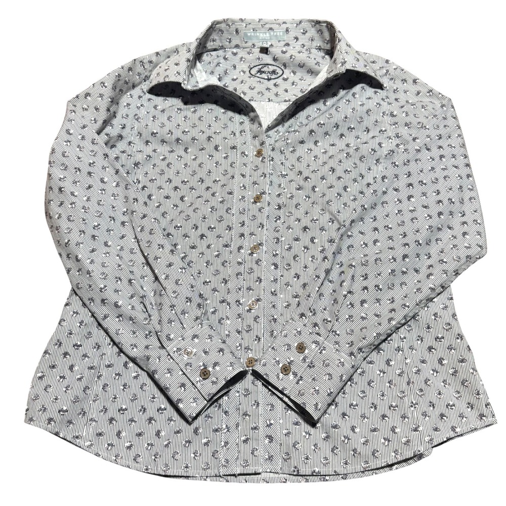 Foxcroft Wrinkle-Free Floral Stripe Gray/Black Button Down Shirt 10P EUC